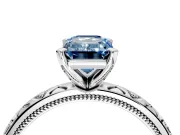 Solitaire Engagement Ring Setting for Fancy Blue Emerald Cut Center with XO Engraved Band and Prong Head in Platinum