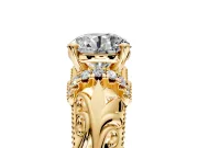 Solitaire Engagement Ring Setting for Round Cut Center with Filigree Accent Basket and Prong Head in Yellow Gold