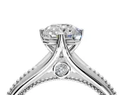 Solitaire Engagement Ring Setting for Radiant Cut Center with Milgrain Cathedral Band and Prong Head in Platinum