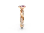 Solitaire Engagement Ring Setting for Fancy Pink Oval Center with Pave and Plain Crossover and Basket Head in Rose Gold