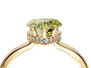 Hidden Halo Engagement Ring Setting for Fancy Yellow Heart-Shaped Center with Wide Flat Plain Band and Prong Head in Yellow Gold