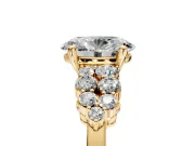 Cluster Engagement Ring Setting for Oval Center with 2-Row Shoulder Clusters and Prong Head in Yellow Gold