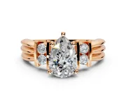 Solitaire Engagement Ring Setting for Pear-Shaped Center with Grooved Bar Accent Band and Prong Head in Rose Gold