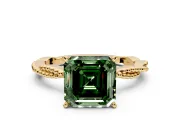 Solitaire Engagement Ring Setting for Fancy Green Asscher Cut Center with Twist Band and Bead Prong Head in Yellow Gold