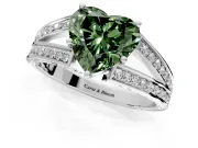 Split Shank Engagement Ring Setting for Fancy Green Heart-Shaped Center with Pave Split Shank and Prong Head in White Gold