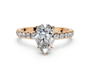 Open Basket Engagement Ring Setting for Pear-Shaped Center with Pave Band and Prong Head in Rose Gold