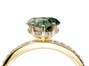 Solitaire Engagement Ring Setting for Fancy Green Heart-Shaped Center with Fine Pave Band and Prong Head in Yellow Gold
