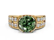 Bezel Engagement Ring Setting for Fancy Green Round Cut Center with Wide Channel-Set Band and Bezel Head in Yellow Gold