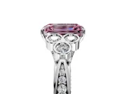 Cluster Engagement Ring Setting for Fancy Pink Emerald Cut Center with Bezel Accent Clusters and Prong Head in Sterling Silver