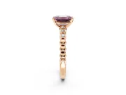 Solitaire Engagement Ring Setting for Fancy Pink Emerald Cut Center with Bezel-Dot Beaded Band and Prong Head in Rose Gold