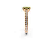 Solitaire Engagement Ring Setting for Fancy Yellow Emerald Cut Center with Engraved Pave Band and Prong Head in Rose Gold