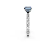Solitaire Engagement Ring Setting for Fancy Blue Asscher Cut Center with Milgrain-Edged Pave Band and Prong Head in Sterling Silver