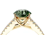 Solitaire Engagement Ring Setting for Fancy Green Round Cut Center with Pave Split Shank and Prong Head in Yellow Gold