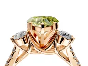3 Stone Engagement Ring Setting for Fancy Yellow Heart-Shaped Center with Crossover Basket, Pave Band and Prong Head in Rose Gold