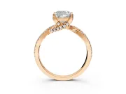 Solitaire Engagement Ring Setting for Cushion Cut Center with Narrow Twist Pave Band and Prong Head in Rose Gold