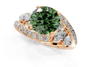 Halo Engagement Ring Setting for Fancy Green Round Cut Center with Marquise and Pave Bypass Band and Prong Head in Rose Gold