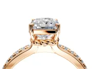 Solitaire Engagement Ring Setting for Radiant Cut Center with Raised Channel Band and Prong Head in Rose Gold