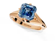 Solitaire Engagement Ring Setting for Fancy Blue Asscher Cut Center with Milgrain Cathedral Band and Prong Head in Rose Gold