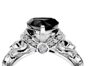 Solitaire Engagement Ring Setting for Fancy Black Heart-Shaped Center with Filigree Band and Prong Head in Sterling Silver