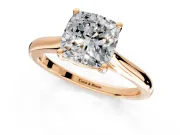 Solitaire Engagement Ring Setting for Cushion Cut Center with Narrow Cathedral Band and Prong Head in Rose Gold