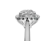 Starburst Halo Engagement Ring Setting for Cushion Cut Center with Thin Round-Wire Band and Prong Head in Platinum