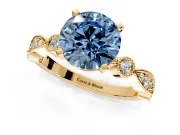 Solitaire Engagement Ring Setting for Fancy Blue Round Cut Center with Milgrain Bezel Accents and Prong Head in Yellow Gold