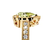 Milgrain Halo Engagement Ring Setting for Fancy Yellow Pear-Shaped Center with Wide Pave Band and Prong Head in Yellow Gold