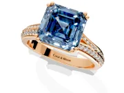 Solitaire Engagement Ring Setting for Fancy Blue Asscher Cut Center with Pave Rail Split Shank and Prong Head in Rose Gold
