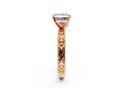 Solitaire Engagement Ring Setting for Fancy Pink Princess Cut Center with XO Engraved Band and Prong Head in Rose Gold