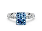 Solitaire Engagement Ring Setting for Fancy Blue Radiant Cut Center with Large Accent Band and Prong Head in Platinum