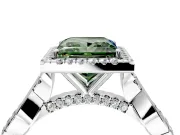 Halo Engagement Ring Setting for Fancy Green Princess Cut Center with Twist Band and Prong Head in Platinum
