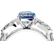 Channel-Set Engagement Ring Setting for Fancy Blue Radiant Cut Center with Baguette Band and Prong Head in Platinum