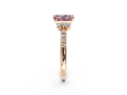 Paired Accent Engagement Ring Setting for Fancy Pink Radiant Cut Center with Pave Band and Prong Head in Rose Gold