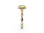 Halo Engagement Ring Setting for Fancy Yellow Asscher Cut Center with Twist Band and Prong Head in Yellow Gold