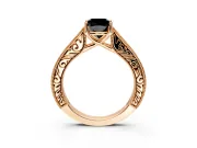 Solitaire Engagement Ring Setting for Fancy Black Cushion Cut Center with Engraved Pave Band and Prong Head in Rose Gold