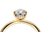 Hidden Halo Engagement Ring Setting for Pear-Shaped Center with Thin Rounded Band and Prong Head in Yellow Gold