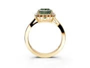 Starburst Halo Engagement Ring Setting for Fancy Green Princess Cut Center with Flat Cathedral Band and Prong Head in Yellow Gold