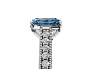 Solitaire Engagement Ring Setting for Fancy Blue Emerald Cut Center with Engraved Pave Band and Prong Head in Platinum
