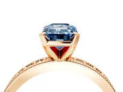 Milgrain Pave Engagement Ring Setting for Fancy Blue Emerald Cut Center with Accent Band and Prong Head in Rose Gold