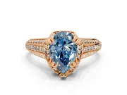Solitaire Engagement Ring Setting for Fancy Blue Pear-Shaped Center with Accented Split Shank and Prong Head in Rose Gold