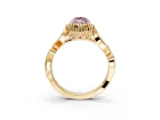 Halo Engagement Ring Setting for Fancy Pink Marquise Center with Leaf Motif Split Shank and Prong Head in Yellow Gold