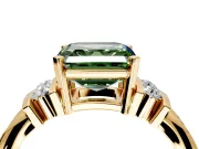 Solitaire Engagement Ring Setting for Fancy Green Asscher Cut Center with Grooved Bar Accent Band and Prong Head in Yellow Gold