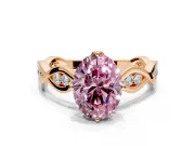 Solitaire Engagement Ring Setting for Fancy Pink Oval Center with Accented Twist Band and Leaf Prong Head in Rose Gold