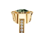 Halo Engagement Ring Setting for Fancy Green Round Cut Center with Milgrain Halo, Pave Band and Prong Head in Yellow Gold