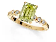 Solitaire Engagement Ring Setting for Fancy Yellow Emerald Cut Center with Bezel-Dot Beaded Band and Prong Head in Yellow Gold