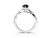 Baguette Engagement Ring Setting for Fancy Black Pear-Shaped Center with Alternating Bar-Set Band and Prong Head in Sterling Silver
