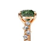Solitaire Engagement Ring Setting for Fancy Green Cushion Cut Center with Trailing Leaf Accent Band and Prong Head in Rose Gold