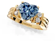 Solitaire Engagement Ring Setting for Fancy Blue Heart-Shaped Center with Grooved Bar Accent Band and Prong Head in Yellow Gold