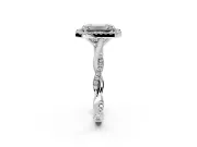 Halo Engagement Ring Setting for Emerald Cut Center with Twist Band and Prong Head in Sterling Silver