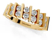 Round Cut Lab-Grown Diamond Two-Row Channel-Set Anniversary Wedding Band with Vertical Prongs in Yellow Gold